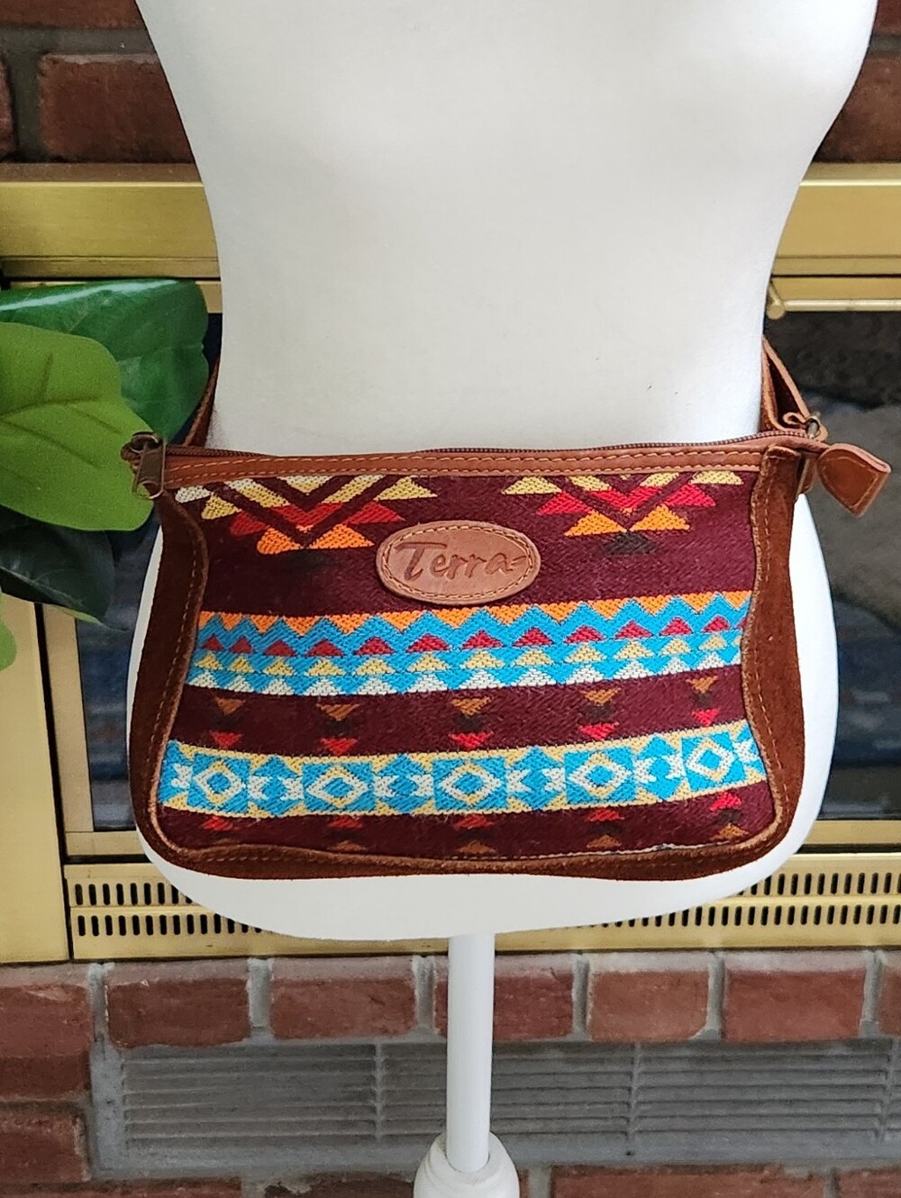 Terra Southwestern Woven Leather Crossbody Bag Boho Festival Aztec